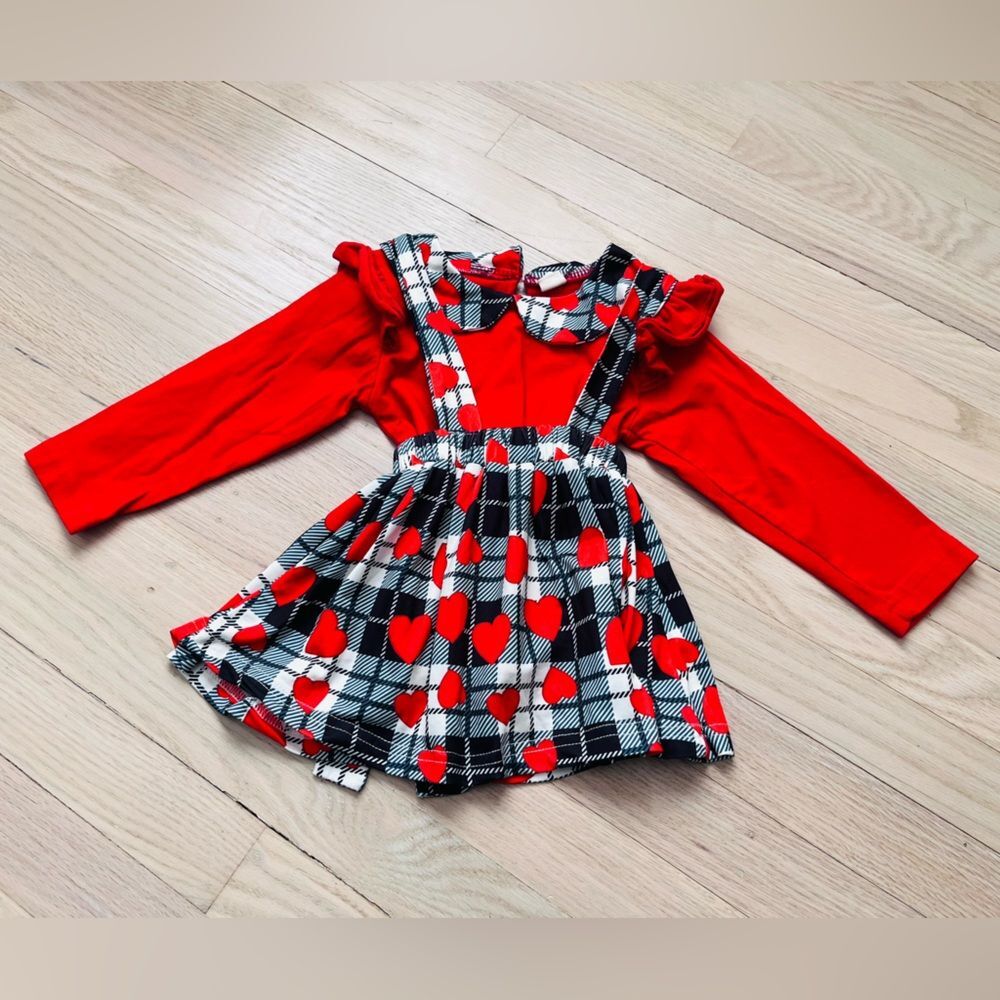 Heart Print Overalls Set Size 90